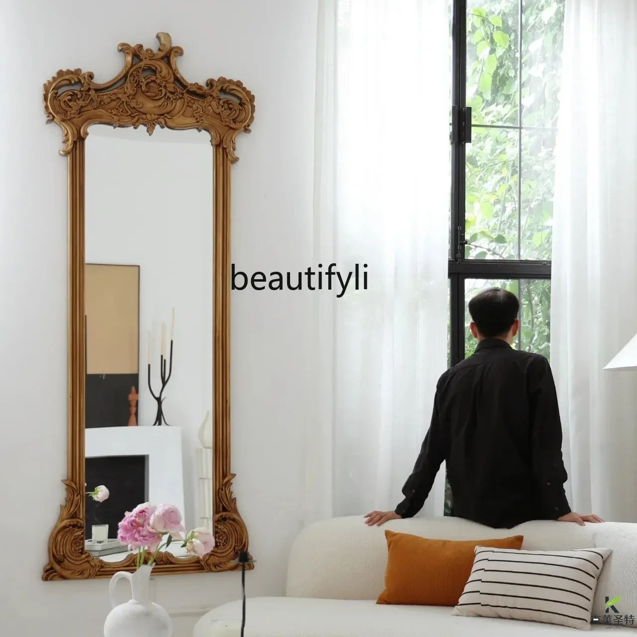 

A16 French engraved full-length mirror household floor-to-ceiling mirror American cloakroom fitting mirror entrance