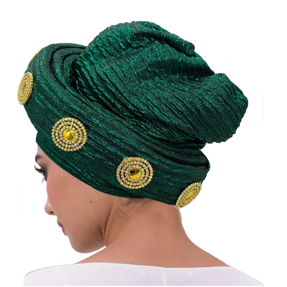 Fashion wanita topi Turban Afrika Autogele ikat kepala wanita bungkus kepala Bonnet Muslim topi Turban Mujer