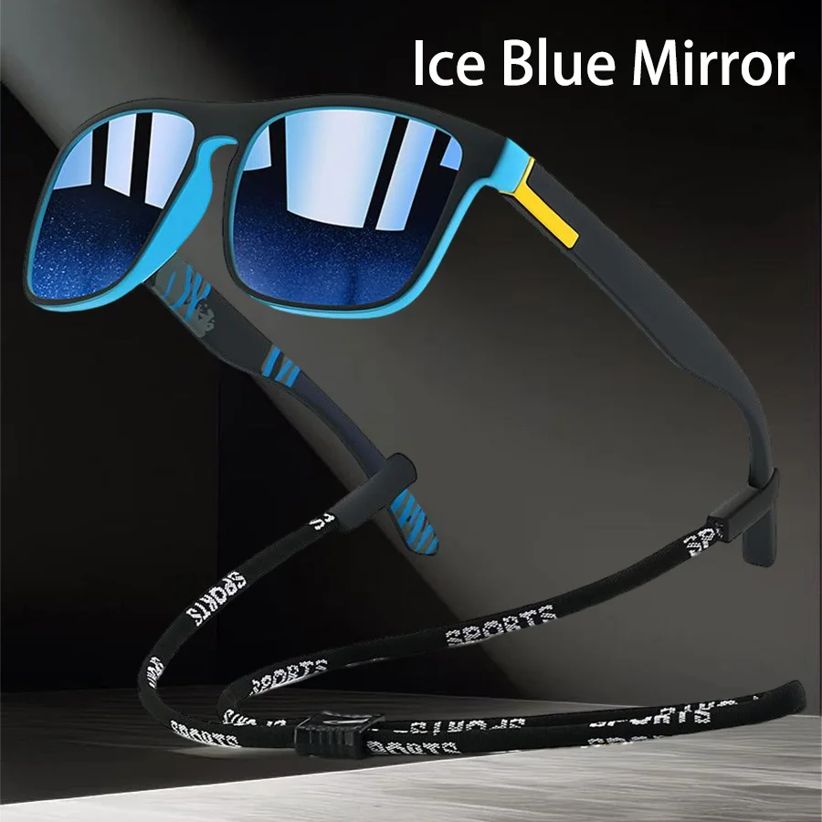 Outdoor-Sonnenbrille mit klassischem quadratischem Rahmen, modische Sonnenbrille, Fahrbrille, Angel-Schutzbrille für Herren und Damen mit Kette – Detail 2