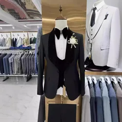 Deluxe Men's Suit with Diamond 3-piece Groom's Tuxedo Shawl Lapel Party Ball Blazer Slim-fit Dinner Wedding Dress