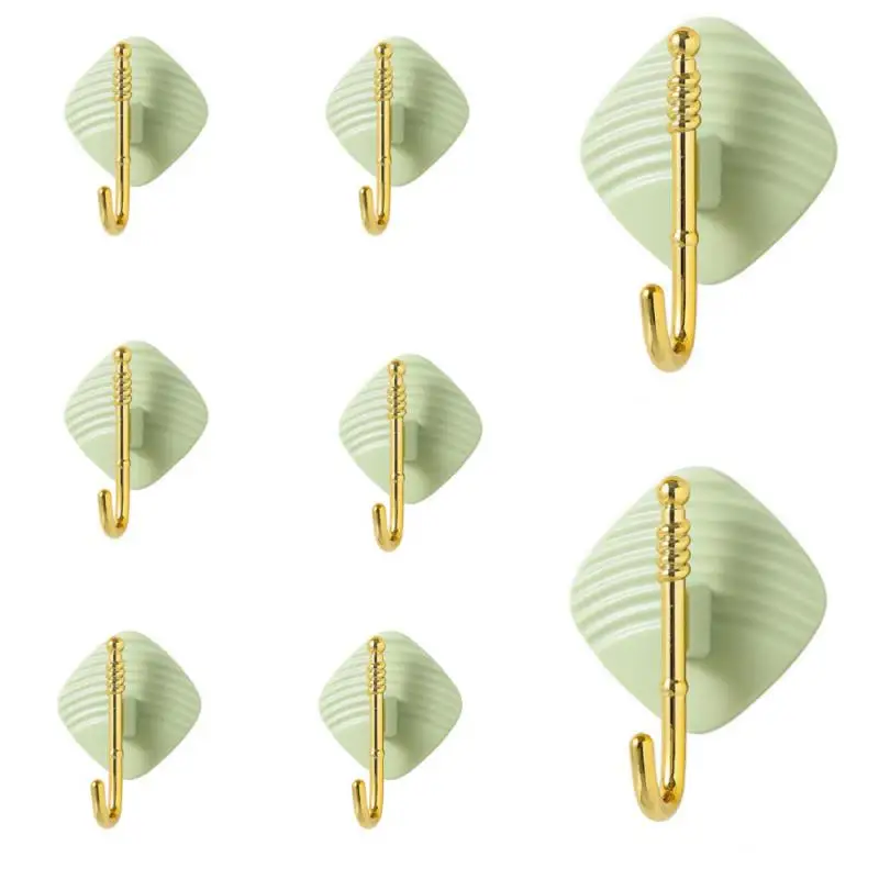 Light Luxury Cream Wind Hook  Self-adhesive Wall Hooks Acrylic Hooks For Hanging Key Bag Gold Color Coat Hanger Towel Holder Bat