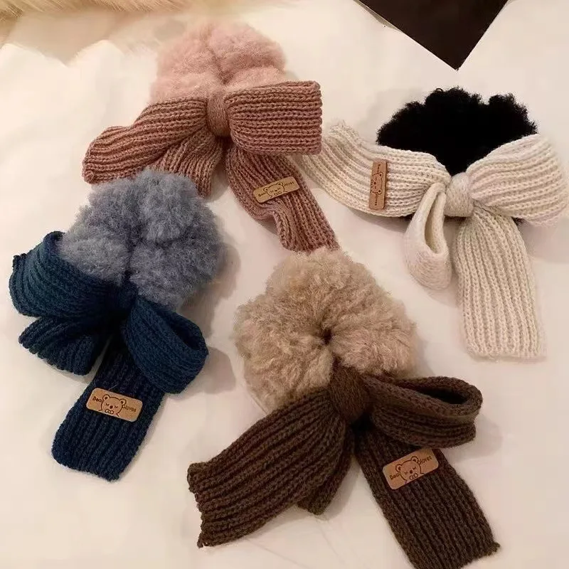 Autumn and Winter Gentle Knitted Wool Bow Hair Rope Girl\'s Sweet and Versatile Large Hair Ring Head Rope Hair Rubber Band