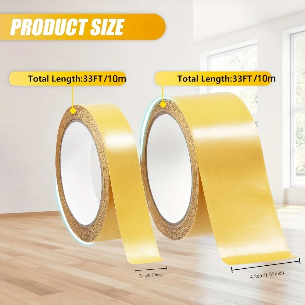 2 Pack Fiberglass Mesh Double Sided Heavy Duty Mounting Tape 66 FT - Super Sticky Adhesive for Carpets, Pictures Industrial Use