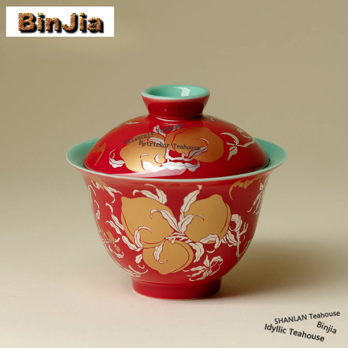

85ml Chinese Red Gold Silver Color Longevity Peach Gaiwan Zen Tea Tureen Tea Bowl With Lid Kit Tea Maker Cover Bowl Cha Supplies