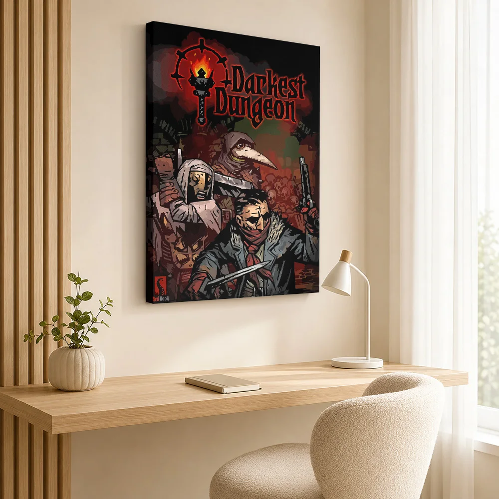 Darkest Dungeon Framed Canvas Print Posters Horror Style Canvas Wall Art With Personalized Photo For Study Ideal Gothic Fan Gift