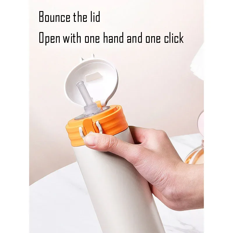 500ML THERMOS CUP With Straw And Bounce Cap, Latch, Double-layer Stainless Steel Vacuum Flasks,Portable Car MUG,WATER BOTTLE