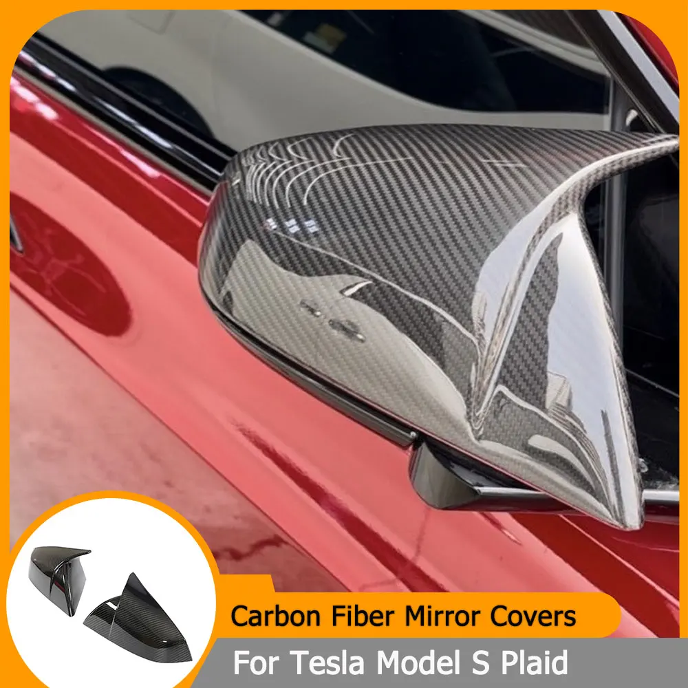 Mirror Covers Rear View Caps For Tesla Model S Plaid Sedan 2021-2023 Side Dry Carbon Mirror Caps Covers Shell Case Add On