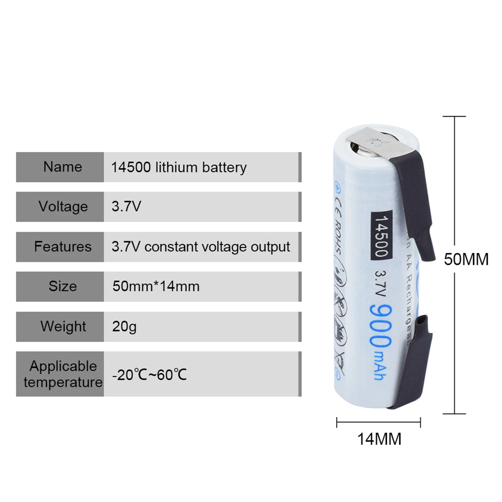 PALO 14500 3.7V Li-ion Battery 900mAh AA Rechargeable Cells With Welding Tabs For Electric Toothbrush Shaver Razor Hair Clipper