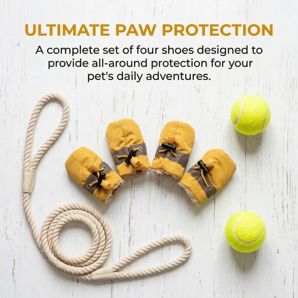 Puppy Anti-slip Boots Adjustable Dog Shoes 4pcs Waterproof Dog Shoes with Anti-slip Sole Adjustable Fleece Lined for Weather