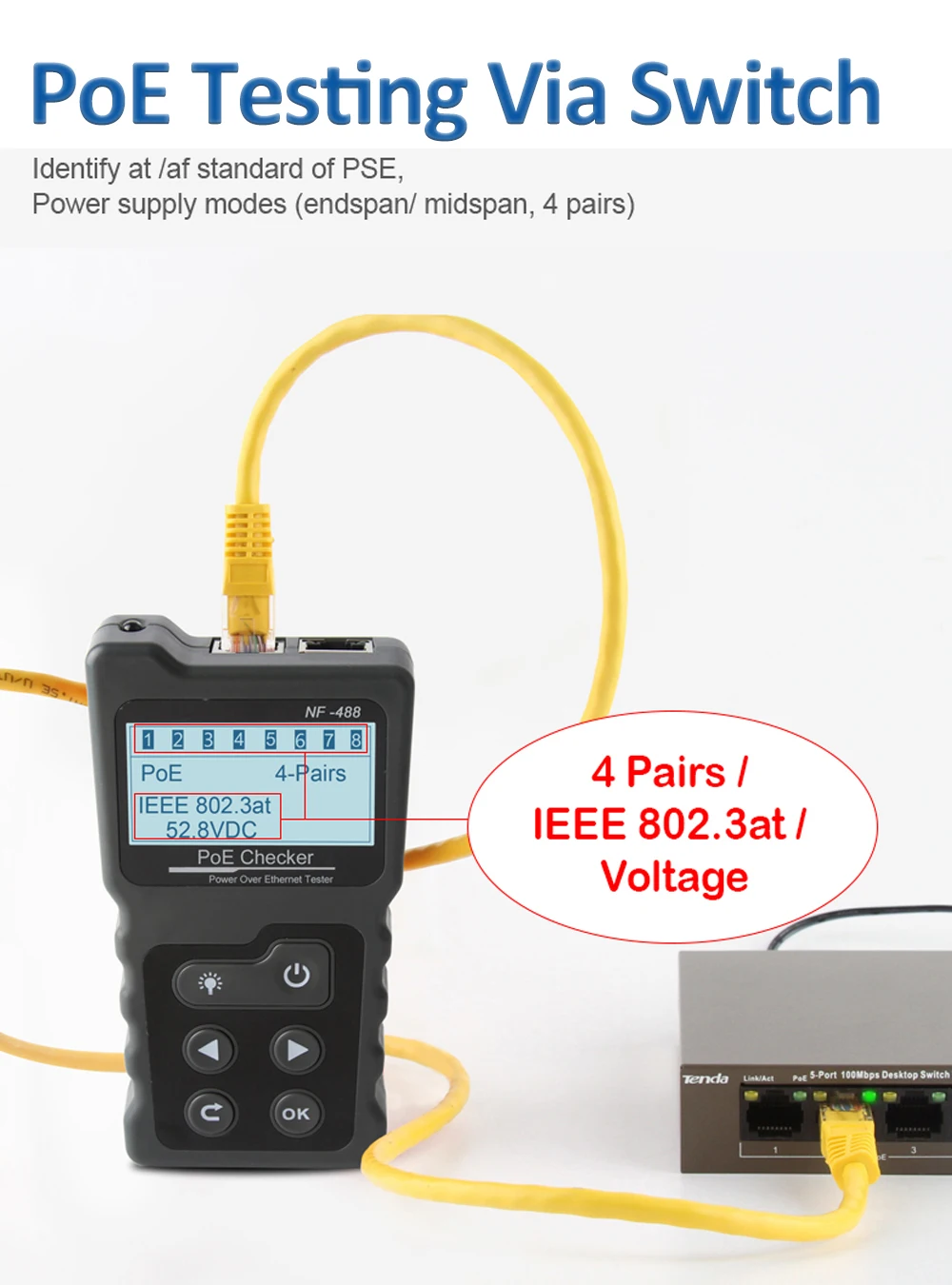NOYAFA NF-488 LCD-Netzwerk-PoE-Tester für Ethernet Cat5 Cat6 LAN-Kabel, Schleifentestgerät – Detail 6