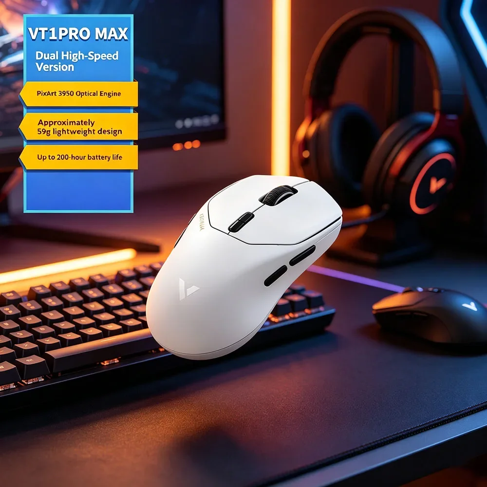 Upgraded Rapoo VT1PRO MAX Ultimate Gaming Mouse 59g Lightweight Wireless 8KHz Polling Rate 30000DPI 9 Programmable Buttons