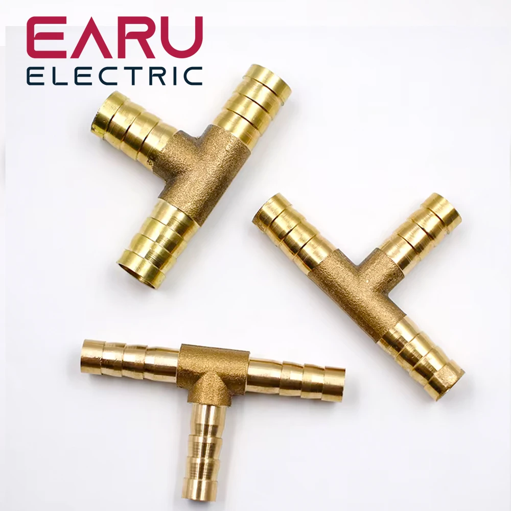 Conector en T de latón para manguera, conector en T de 3 vías para combustible, agua, aire, Gas y aceite, adaptador de enchufe neumático, 6-12mm, 1