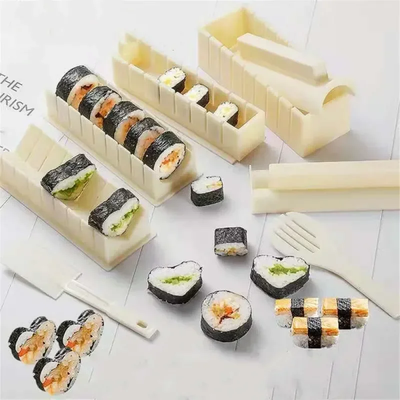 

Sushi Mold Three-piece White Plastic Set Nori Seaweed Steamed Rice Material Round Sushi Mold Set Household Kitchen Tools
