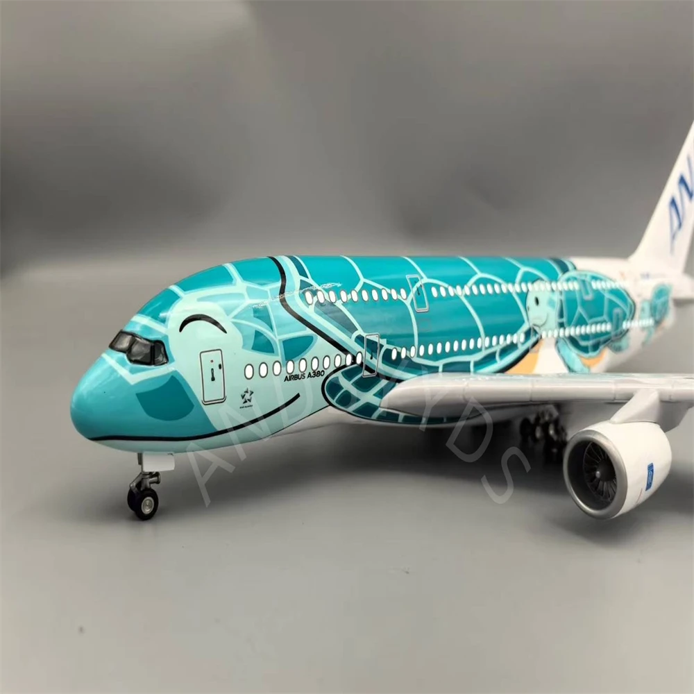 

Airplane 47cm Scale 1/160 A380 Airbus a380 Aircraft Cartoon Turtle Model With Light Wheel Resin Plane For Home Decoration Collec