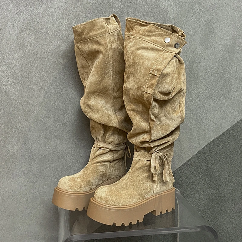 

Женские высокие сапоги на плоской подошве, дизайнерская обувь на платформе, роскошные модные модельные зимние ботинки 2021, замшевые женские сапоги до колена Chelsea Botas