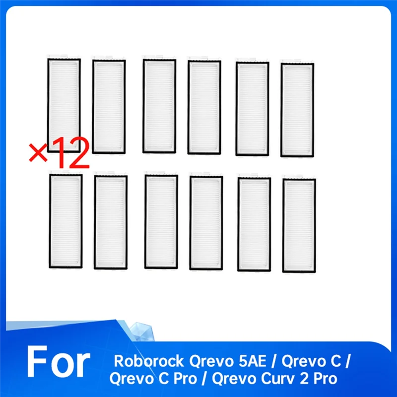 طقم فلتر بديل للمكنسة الكهربائية N83R - 12 قطعة يناسب موديلات Roborock Qrevo 5AE/Qrevo C/Qrevo C Pro/Qrevo Curv 2 Pro