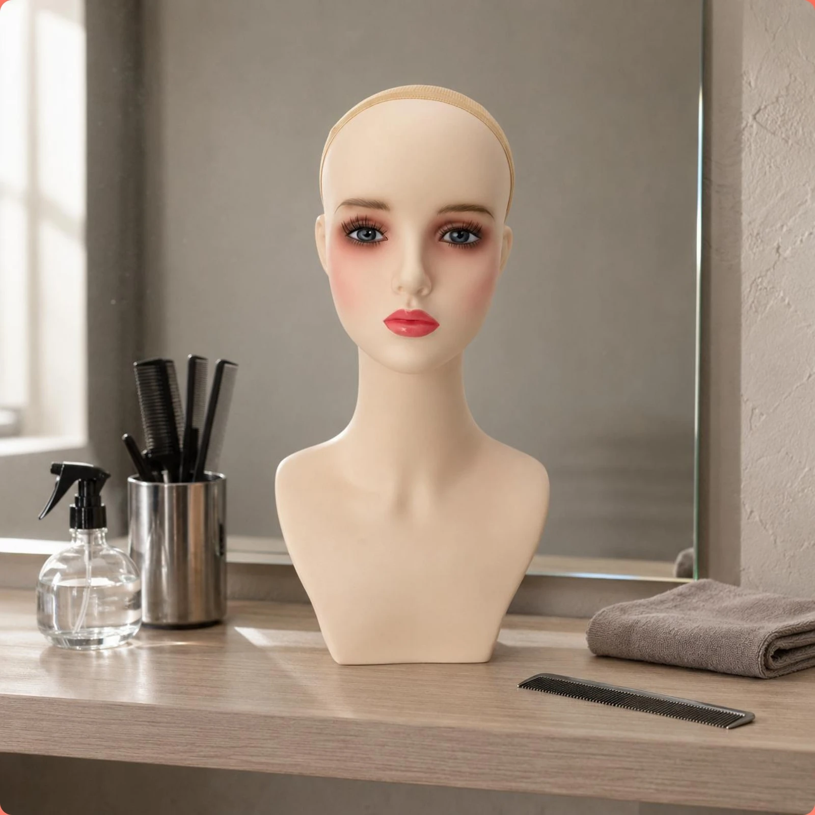 

Mannequin Head with Shoulders Seamless Hairpiece Bust Mannequin Hairpiece Display Bust Flat Base Jewelry Display Head Long Neck