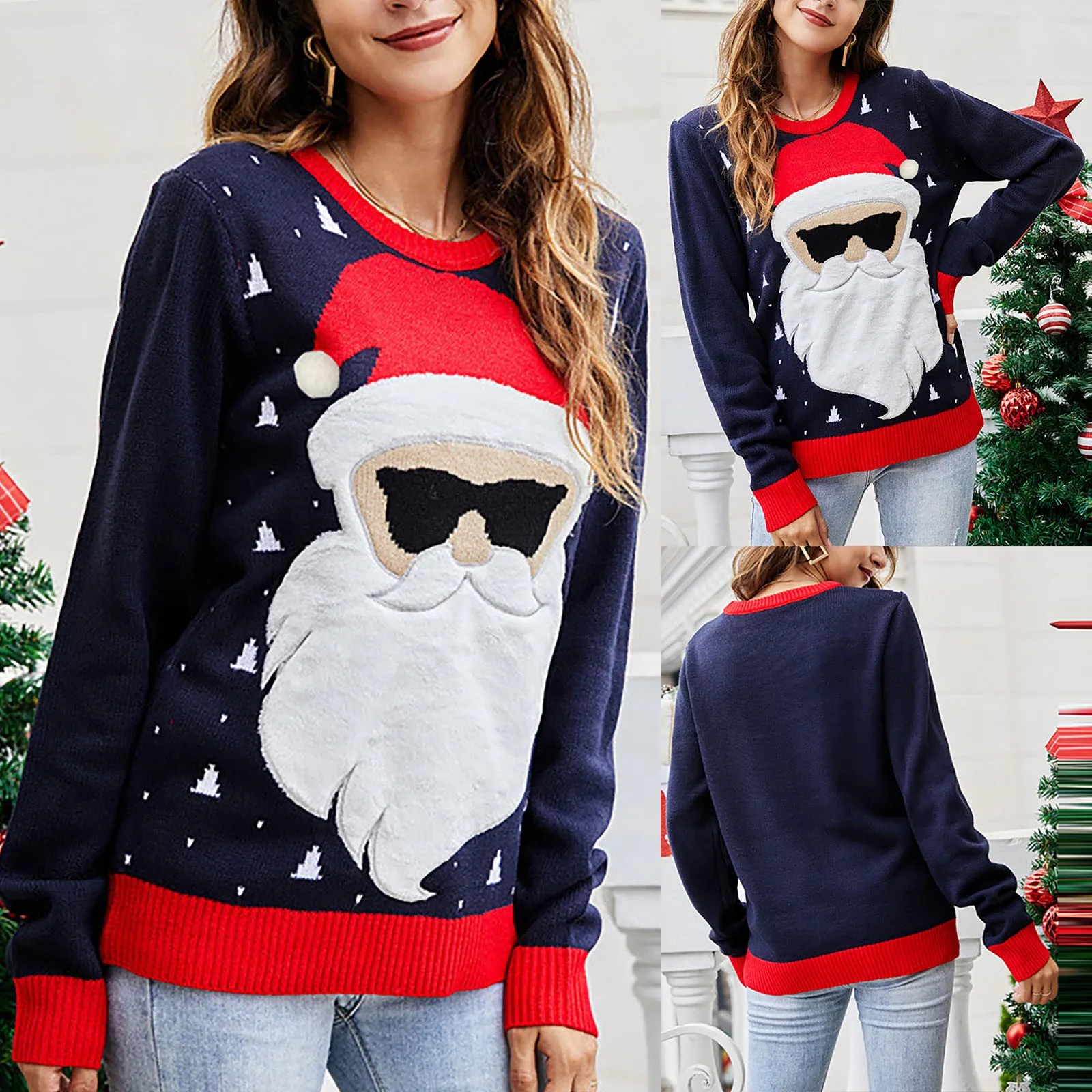 Christmas Sweater Women'S Santa Claus Graphic Print Sweatshirt Christmas Long Sleeve Pullover Crewneck Holiday Top Stylish T1