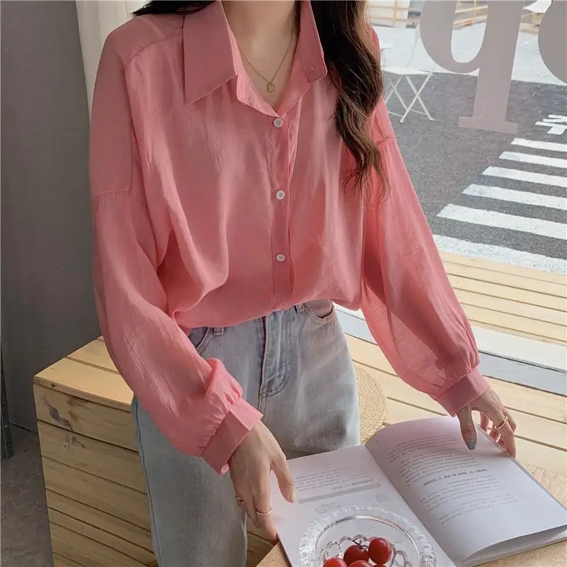 Chiffon Long Sleeve Shirts Women Solid Elegant Sun Protection Breathable Translucent PopularStylish Sexy Fashion Loose Outwear