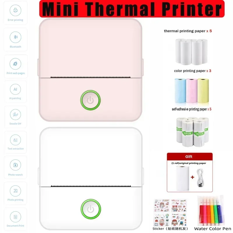 

Portable Mini Thermal Printer Wireless Bluetooth 4.0 200dpi Photo Label Memo List Printing with USB Cable Imprimante Portable