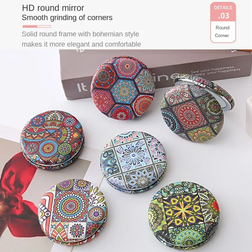 High Definition Exquisite Mirror Mini Bohemia Style Foldable Pocket Mirror Decorative Retro Makeup Mirror Children