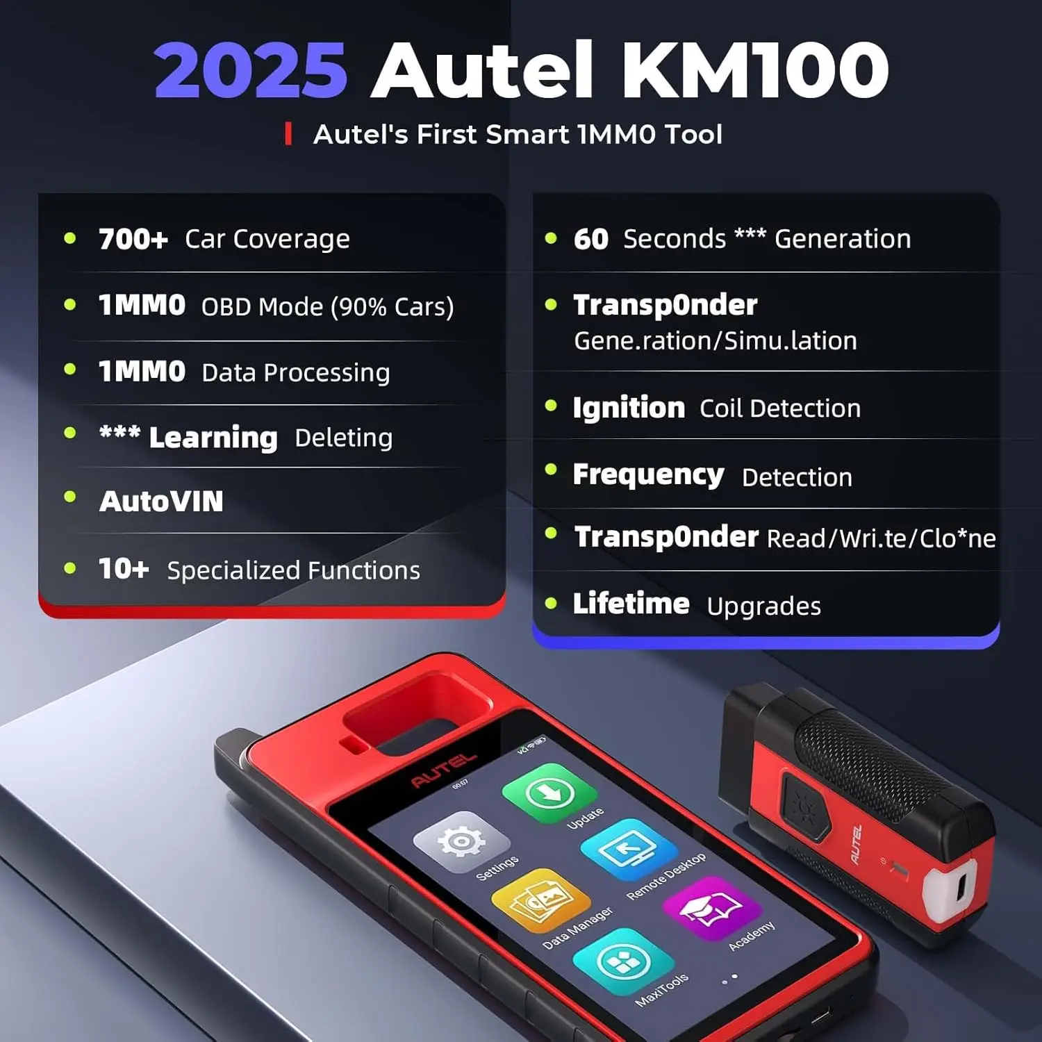 Autel MaxiIM KM100 Key Fob Programming Immobilizer Tool 2PCS Autel IKEY for 60s Key Generation OBD IMMO Key Learning  PK KM100X