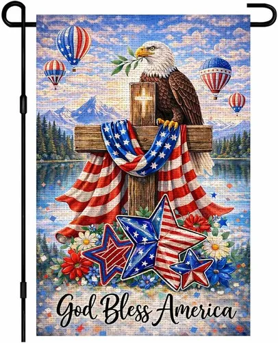 the Fourth of July Day Garden Flag Double Sided Burlap Bald Eagle, 12x18 Inch XXQ