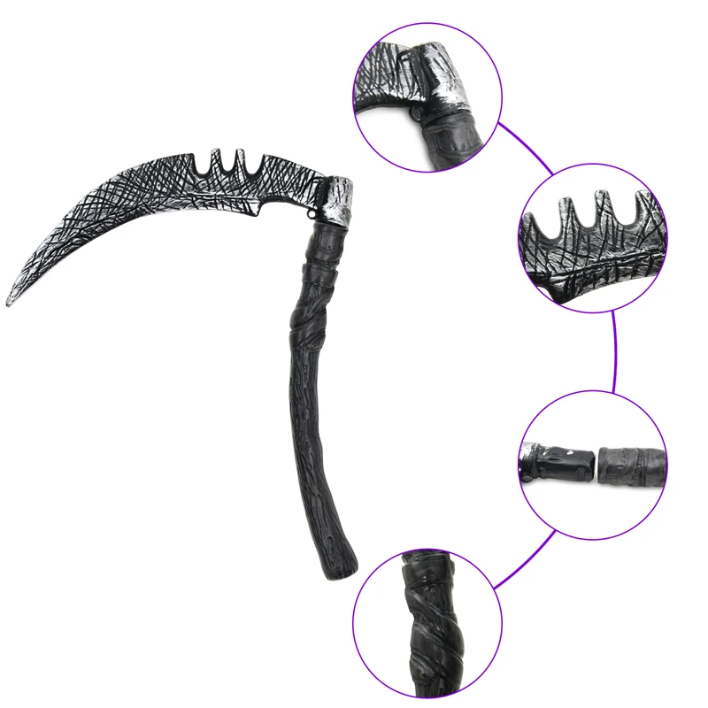 Accesorio de hoz de arma de plástico para Halloween para niños, niñas y adultos, decoración de Cosplay de Carnaval de Halloween, juguete para niños