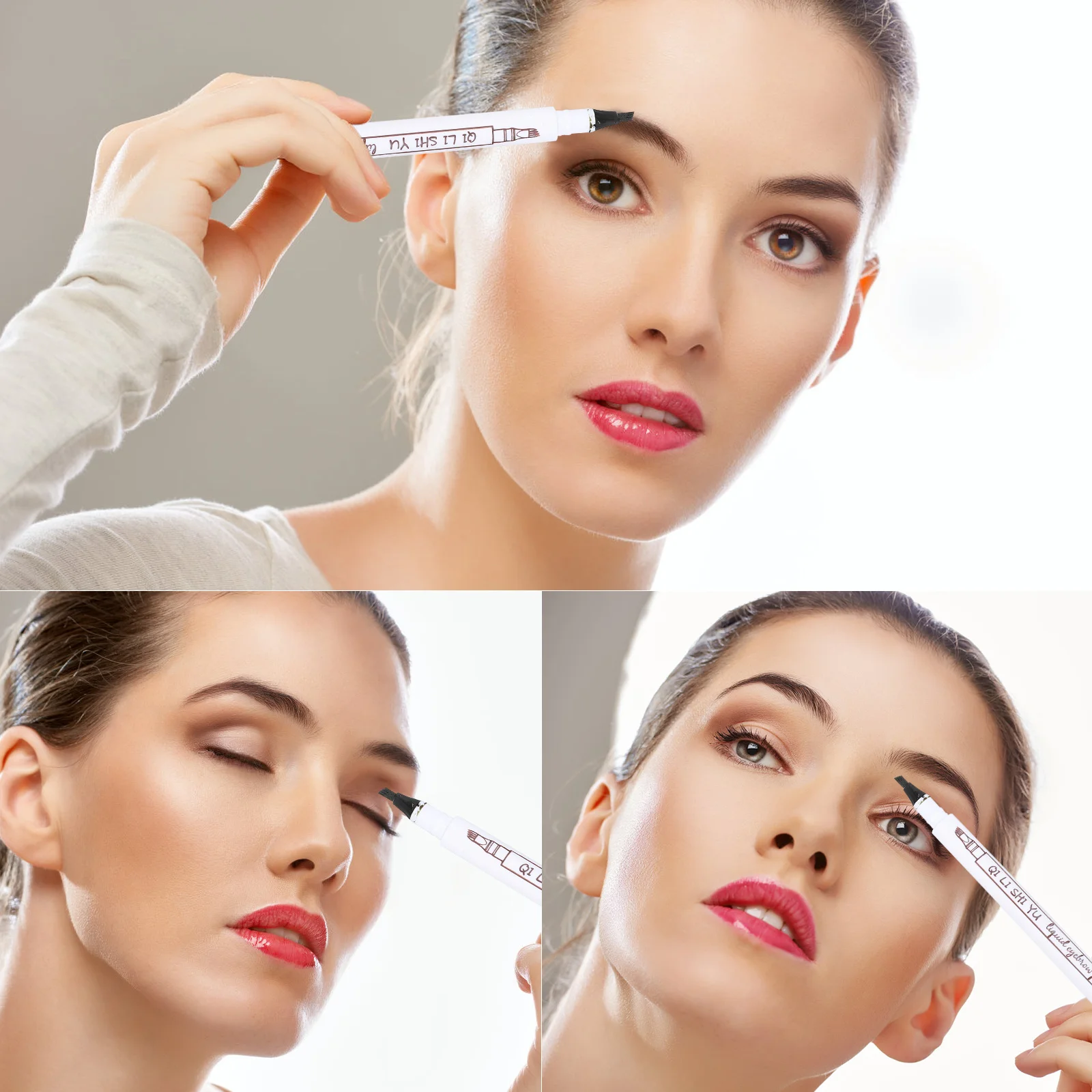 Kit de caneta de sobrancelha microgarfo, 2 peças, ponta ultrafina, fácil de preencher, definir as sobrancelhas, ficar em chuva, suor ou esportes aquáticos, compacto, portátil