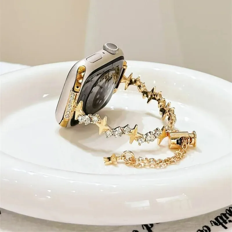 Sparkling Diamond Star Bracelet for Apple Watch Band 40mm 44 41 42 45 38 Metal Link Strap for IWatch Series 11 10 9 8 Ultra 49mm