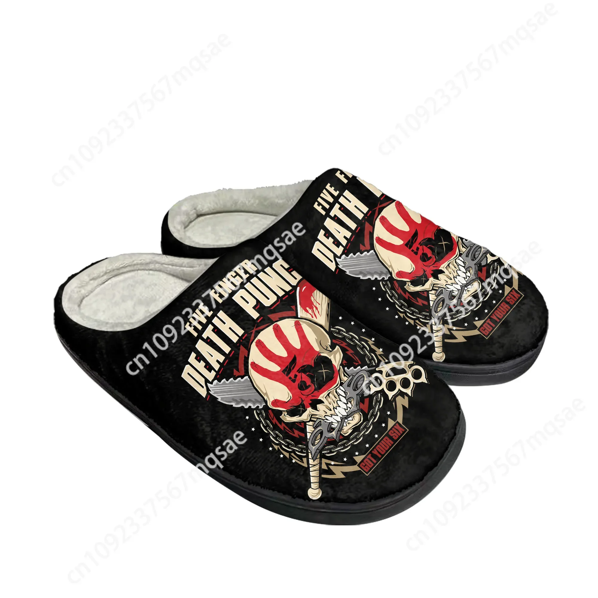 Zapatillas personalizadas de algodón para el hogar con cinco dedos Death Punch, sandalias para hombre y mujer, banda de Rock de felpa, zapatos informales para mantener el calor, zapatilla térmica