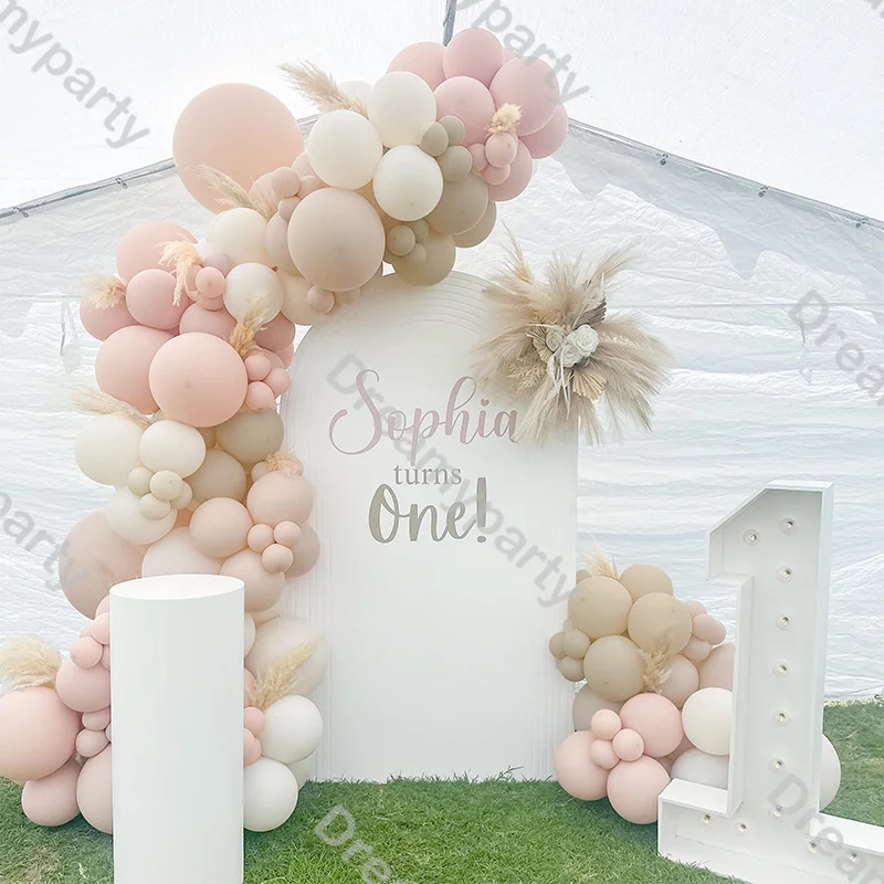 132pcs Retro Balloon Garland Arch Kit Pink Smoke White Brown Balloon Baby Shower Girl Birthday Bride Wedding Party Decoration