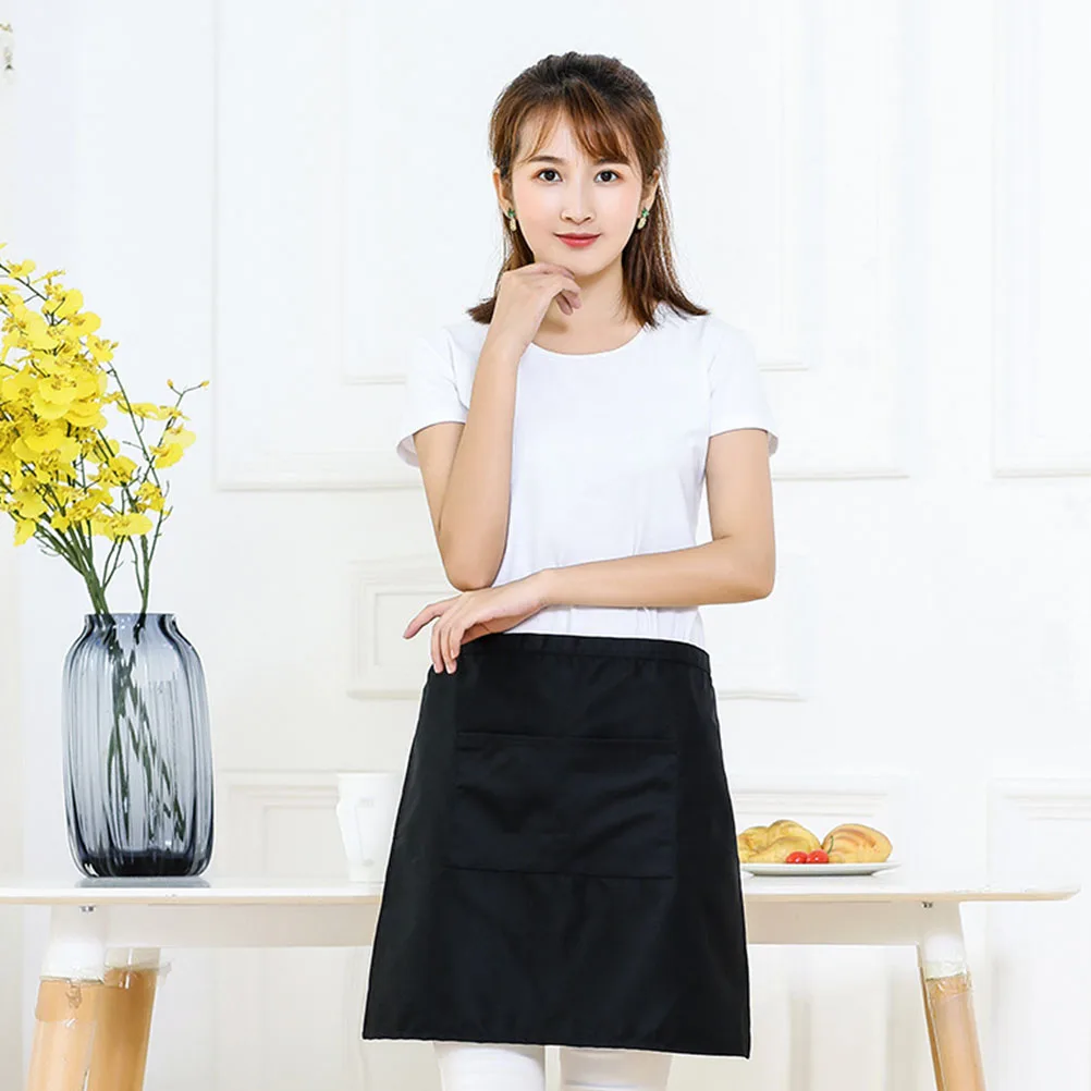 

Half length Kitchen Apron Black Skirt Baking Practical Men Women Water Oil Resistant Pocket Design Storage