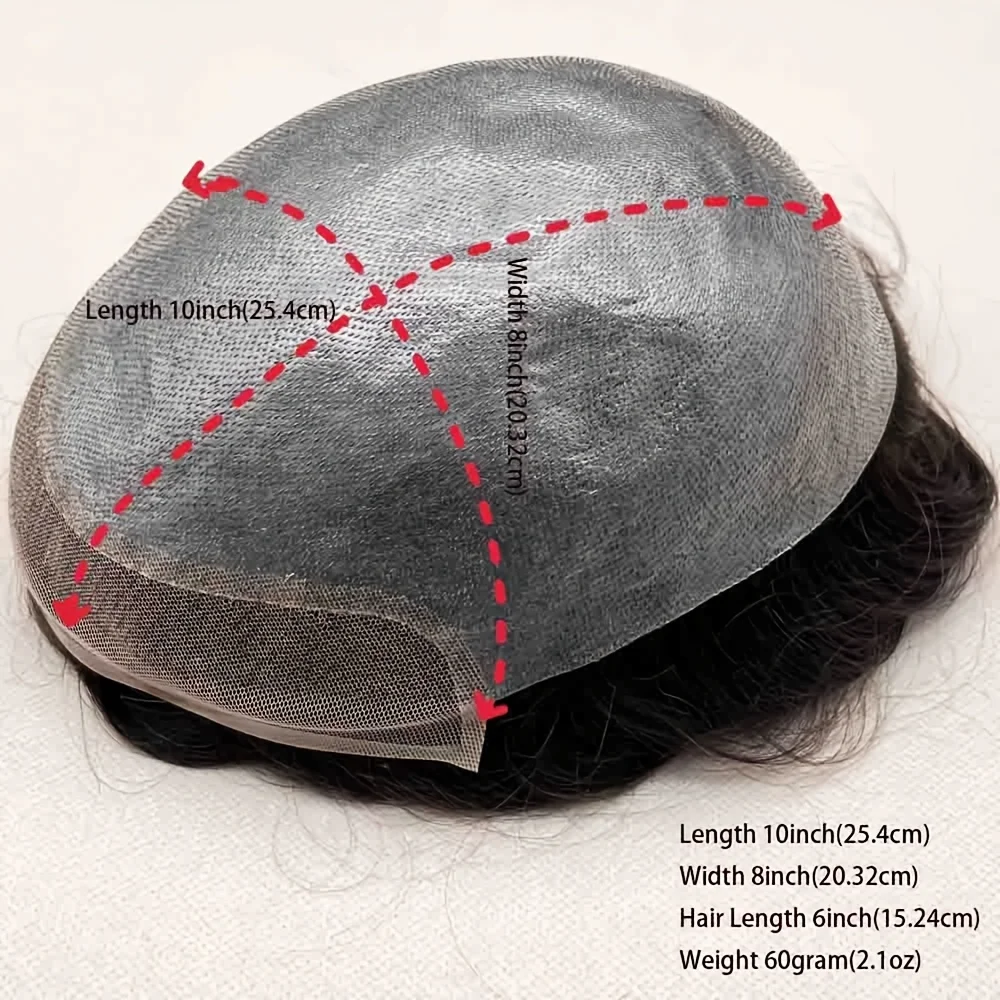 

Men's Bio Toupee French Lace Front Natural Hairline 0.08Mm Thick V-Looped 8X10 Bleached Knots Durable Hair Replacement System