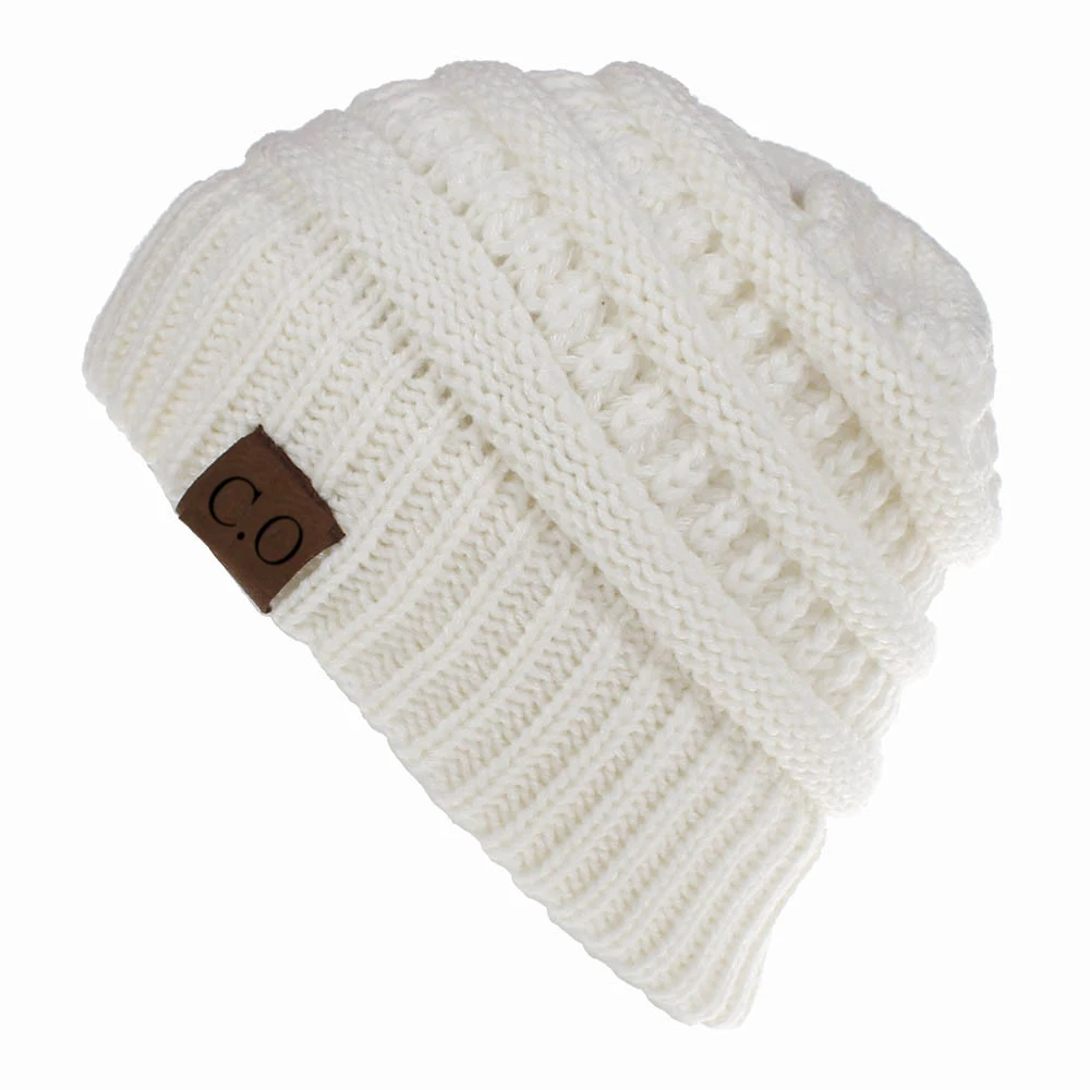 New Lady Knitted Hats for Women Girls Skiing Baseball Cap Openings Horsetail Hat