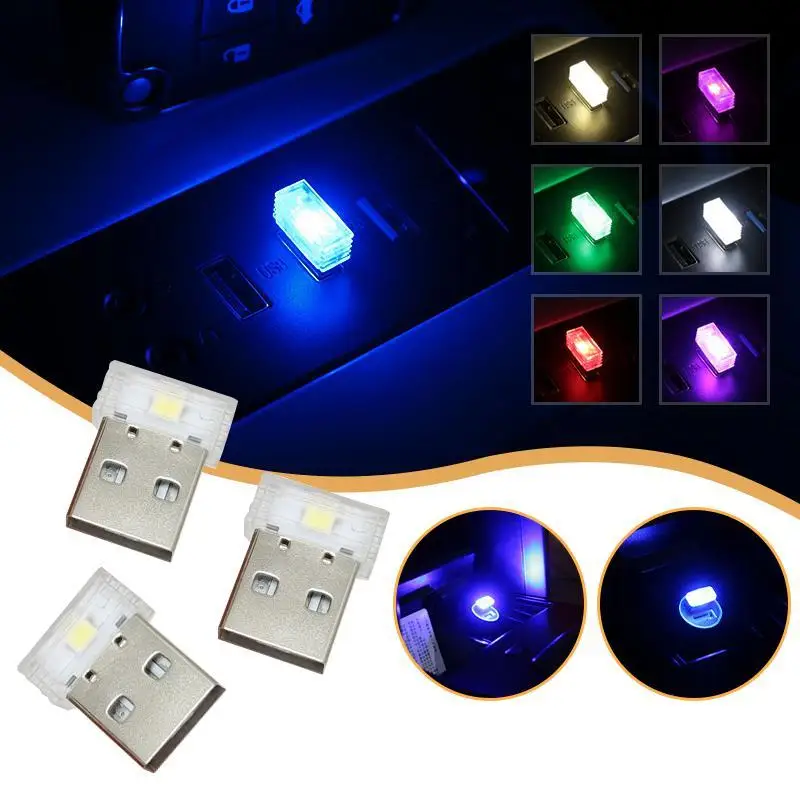 1-2pcs Mini USB LED Car Light Auto Interior Atmosphere Light Emergency Lighting Light PC Auto Colorful Decorative Car Accessory