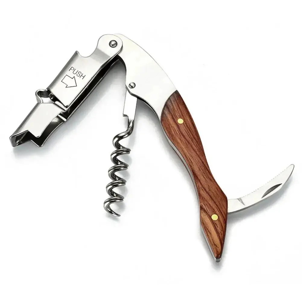 Stainless Steel Corkscrew Wine Key Beer Bottle Opener Foil Cutter Wood Handle Openers Waiters Wine Knife Corkscrews Sommelier