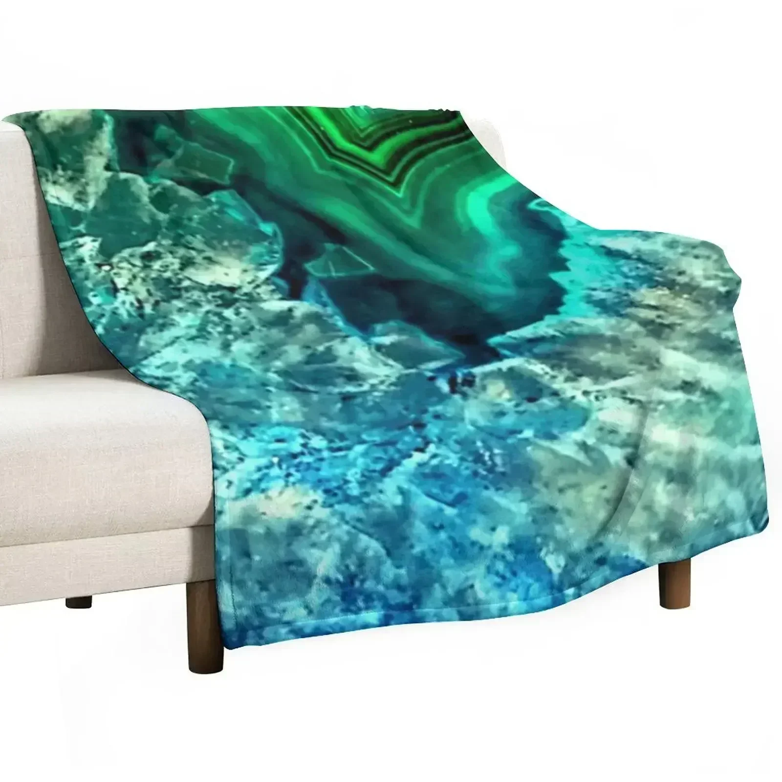 

Green and Blue Faux Agate Mineral Gemstone A Line Dress Throw Blanket Multi Use Warm Blanket for Living Room Bedroom