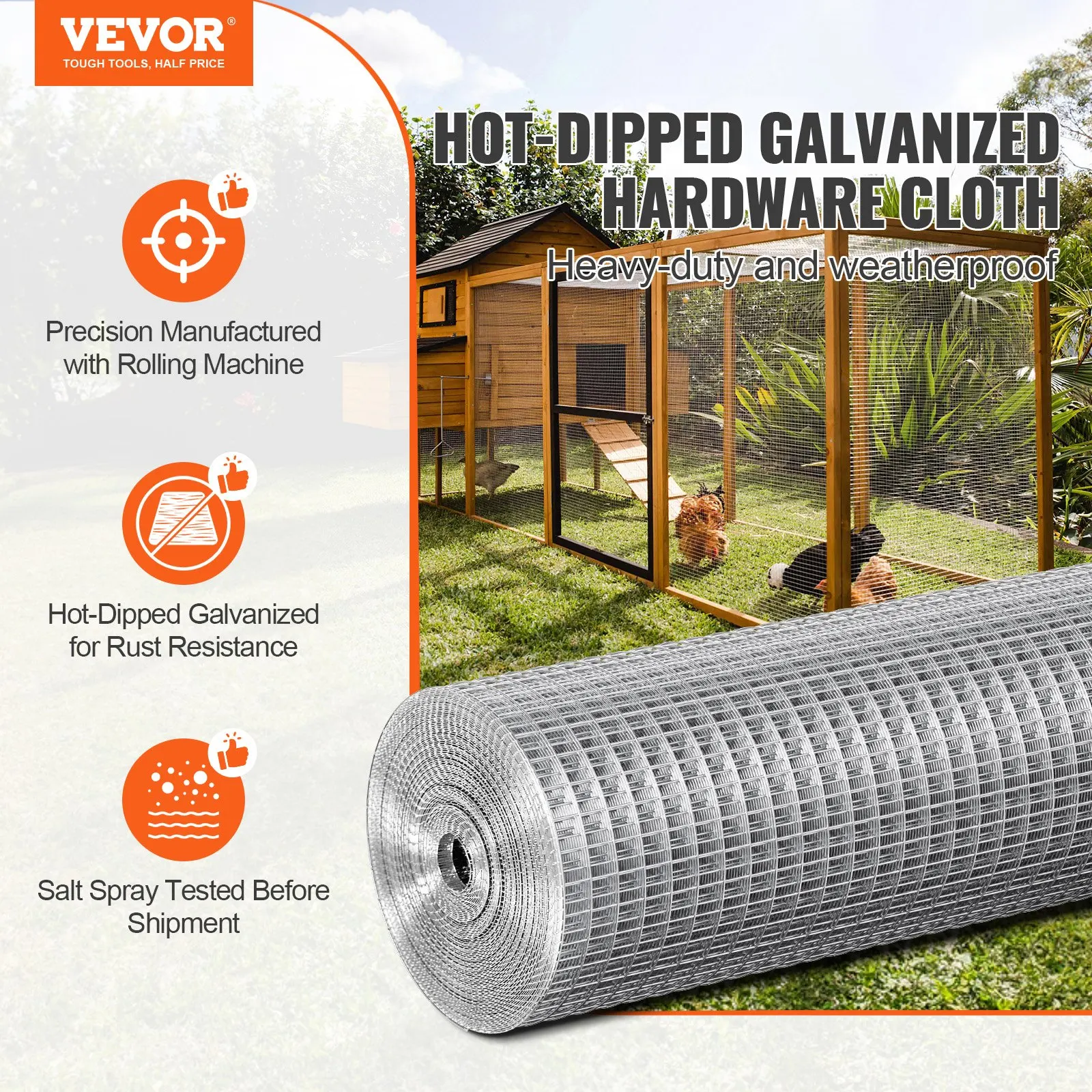 

Hardware Cloth, 1'2 Inch 24in X 25 Ft 19 Gauge, Hot Dipped Galvanized Wire Mesh Roll, Chicken Wire Fencing, Wire Mesh For