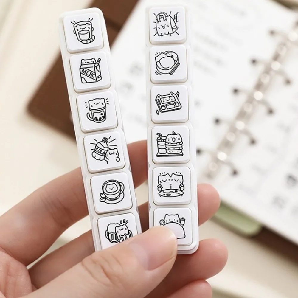 6pcs Cute Design Cat Emotion Stamp Plastic Handle Daily Life Series Scrapbooking Stamp White Mini Size Rubber Stamp DIY Crafts