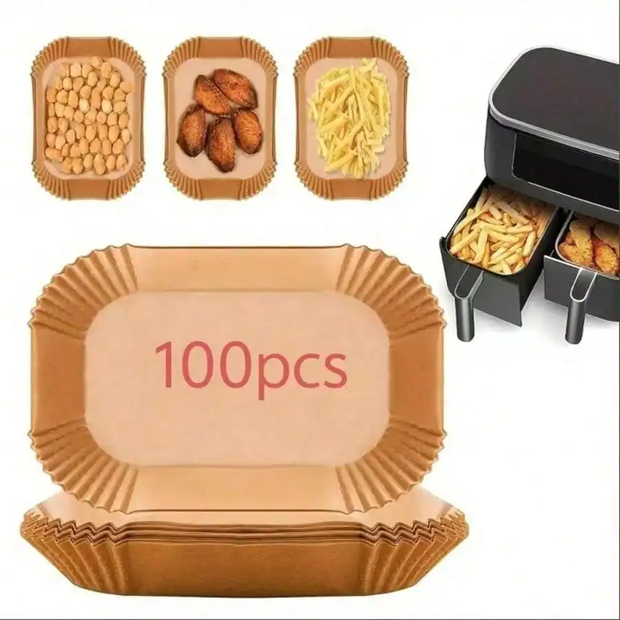 100 Piezas de Papel Antiadherente Rectangular para Freidora de Aire, Revestimientos de Papel Desechables Resistentes al Aceite para Freidora de Aire
