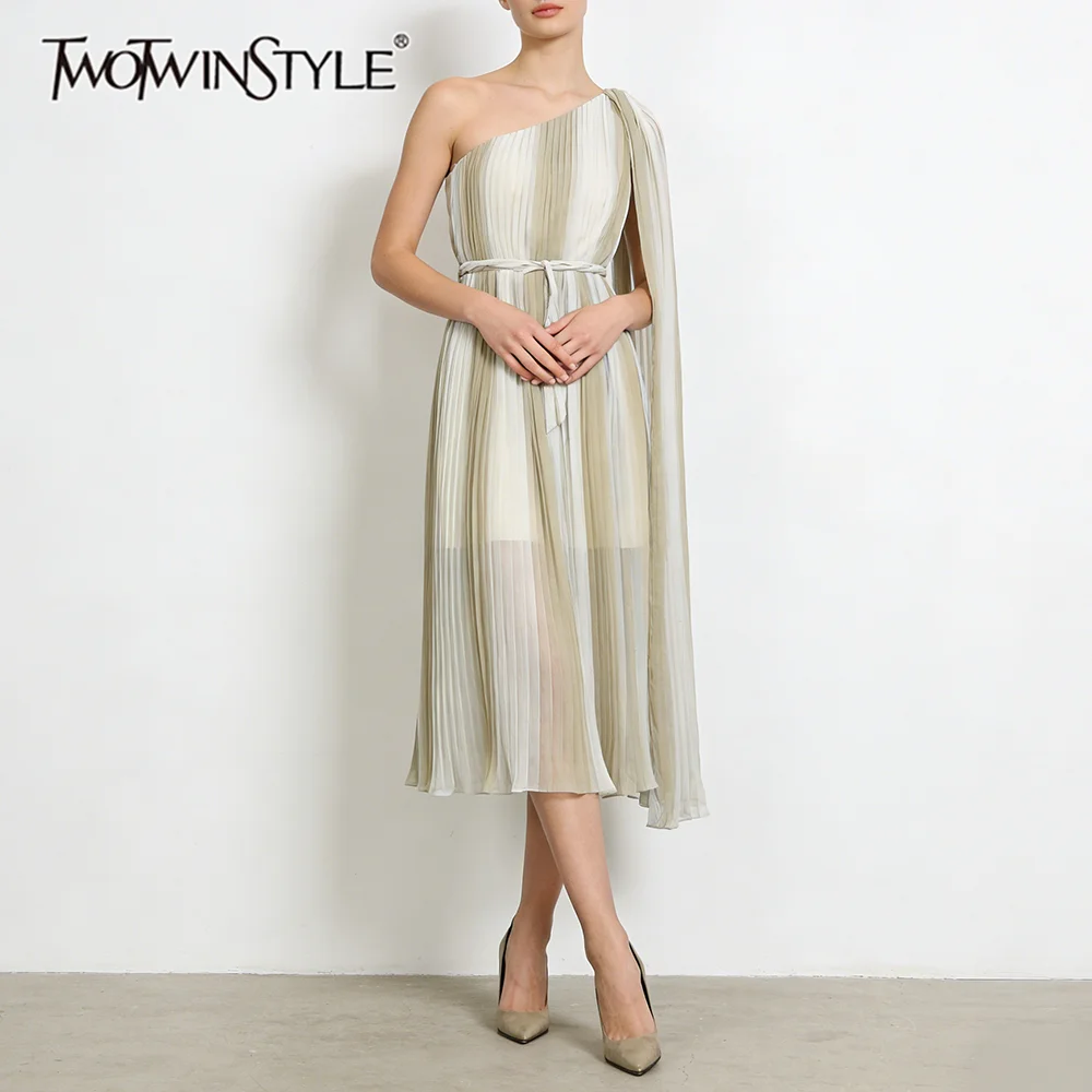 

Зеленое свободное платье TWOTWINSTYLE с кружевными вставками и шнуровкой для женщин, с асимметричным воротником, без рукавов, элегантное, для отпуска, летняя мода