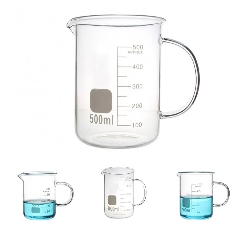 50/100/250/500/1000ml Glass Beaker With Handle High Temperature Resistant Glass Scale Beaker Chemistry Lab Beaker Measuring Cups