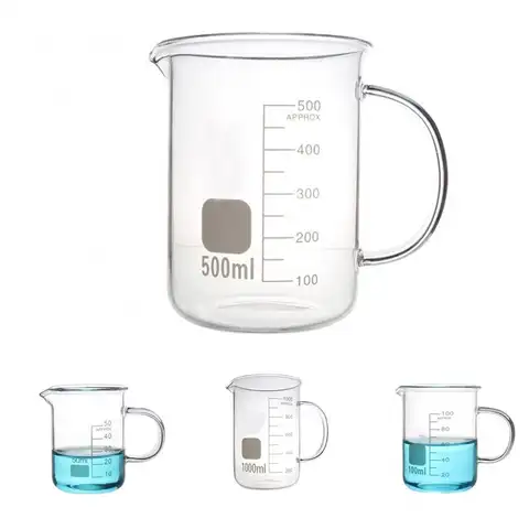 손잡이가 달린 유리 비커, 고온 내성 유리 체중계 비커, 화학 실험실 비커, 측정 컵, 50 ml, 100 ml, 250 ml, 500 ml, 1000ml