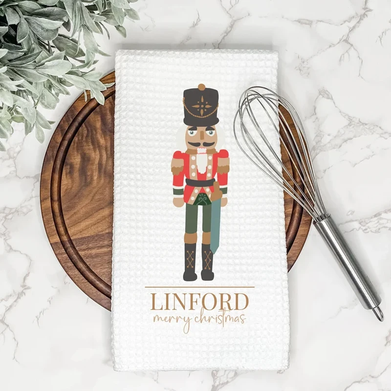 

Personalized Name Nutcracker Merry Christmas Kitchen Tea Towel Customi Holiday Party Table Accessories Farmhouse Winter Decorate