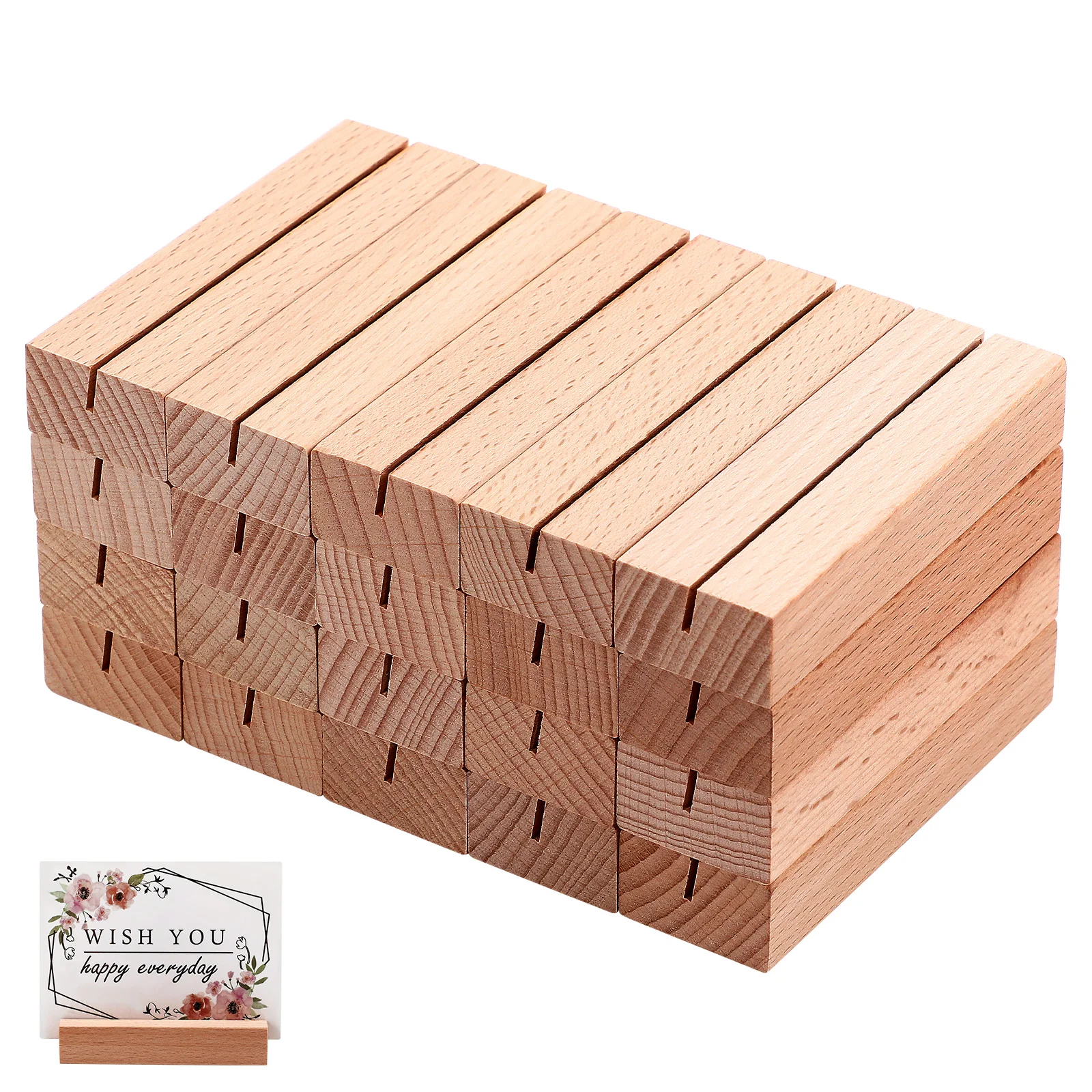 

20 pcs Wooden Base Card Holders Smooth Varnished Stable Display Stand Beech Table Sign Place Photo Picture Decor