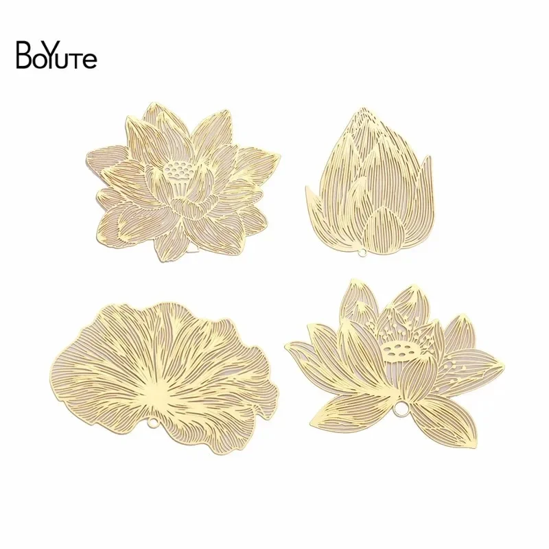 

BoYuTe (10 Pieces/Lot) Metal Brass Filigree Lotus Flower Leaf Pendant Diy Jewelry Accessories for Bookmark Making