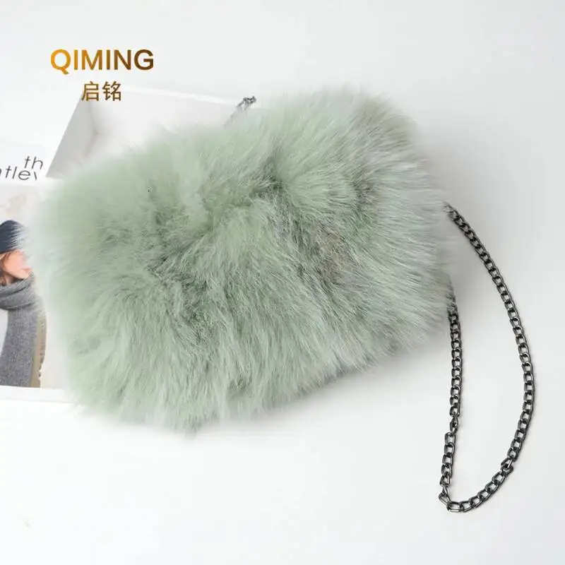 Luxury Real Fox Fur Women Messenger Bags Designer Winter New Fashion Ladies Chain Crossbody Shoulder Handbag Clutch Bag