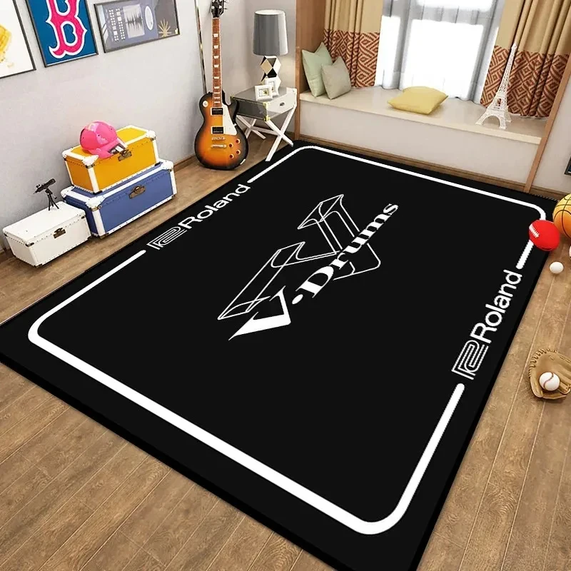 VIKAMA Retro Black Orange Roland Print Area Rug Non-slip Soft Carpet for Music Fans Bedroom Living Room Decor - view 3
