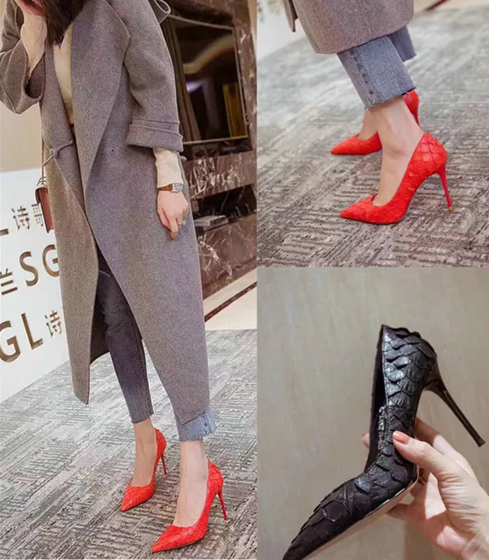 

New Style High Heel Shoes with Pointed Ends, Versatile Black Work and Office Shoes, Red Commuter Women's Shoes